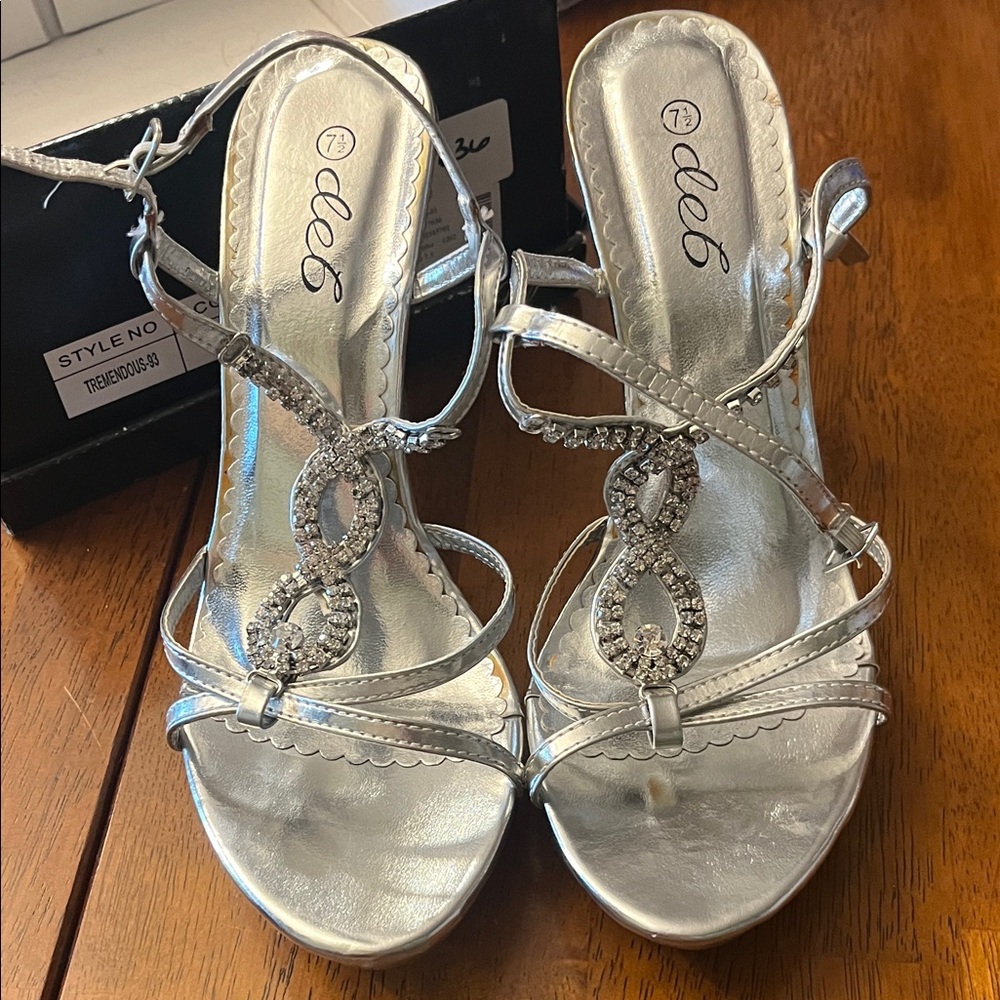 Deb Metallic Silver Strappy Heels